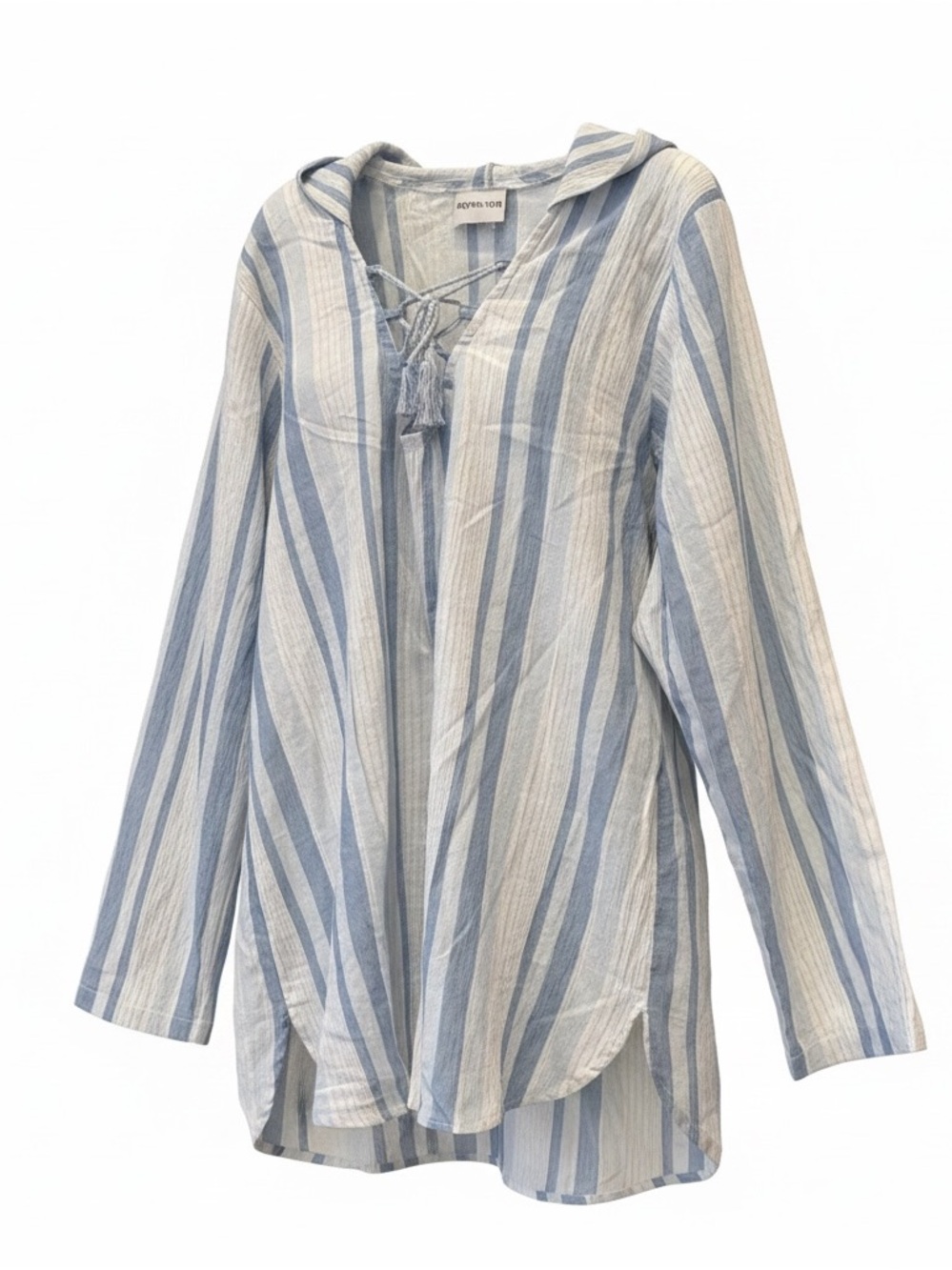 raya sun Blue & White Striped Lace-Up Hooded Tunic swim cover-up